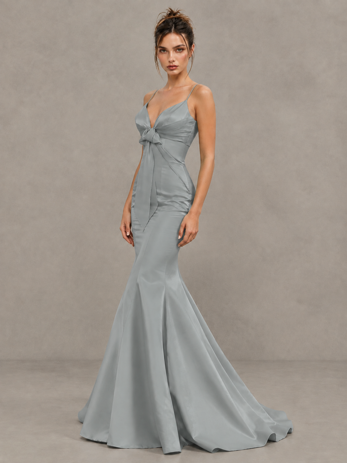 BOLODOO Grey Satin-Look Mermaid Prom Dress with Bow - Grey - Grey_3