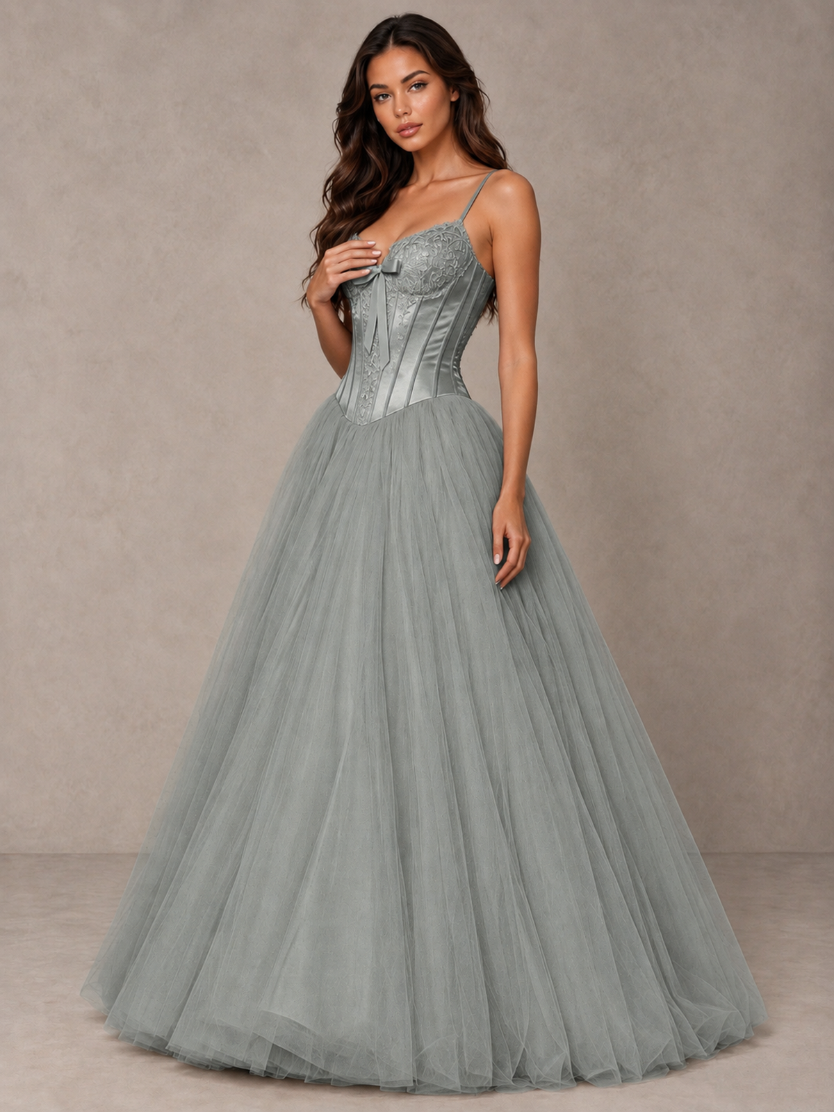 BOLODOO Grey Corset Tulle Prom Dress with Spaghetti Straps - Grey - Grey_3