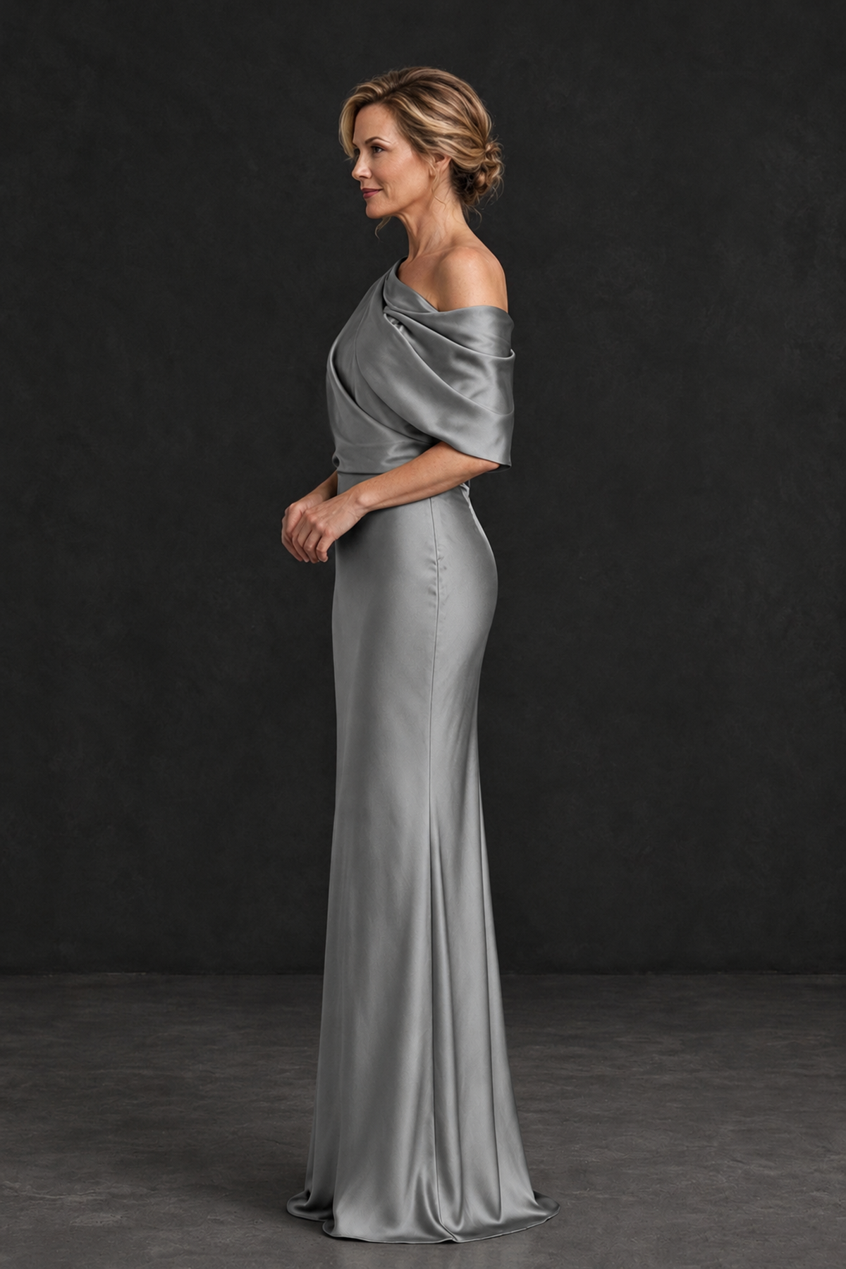 BOLODOO Grey Satin Asymmetric Mother of the Bride Dress - Grey - Grey_3