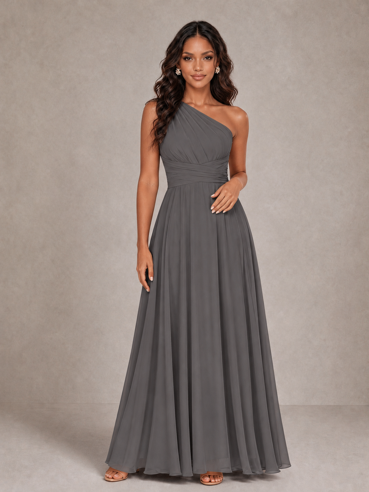 BOLODOO Grey One-Shoulder A-Line Bridesmaid Dress - Grey - Grey_3