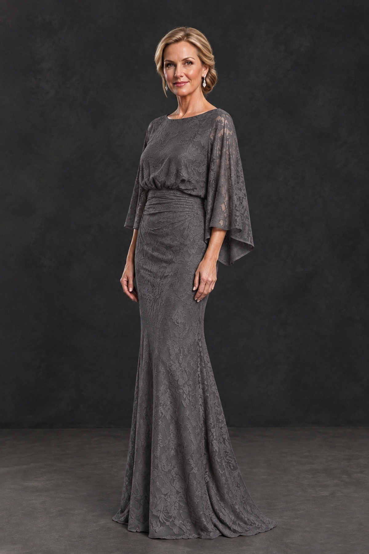 BOLODOO Grey Lace Flutter Sleeve Mother of the Bride Dress - Grey - Grey_3