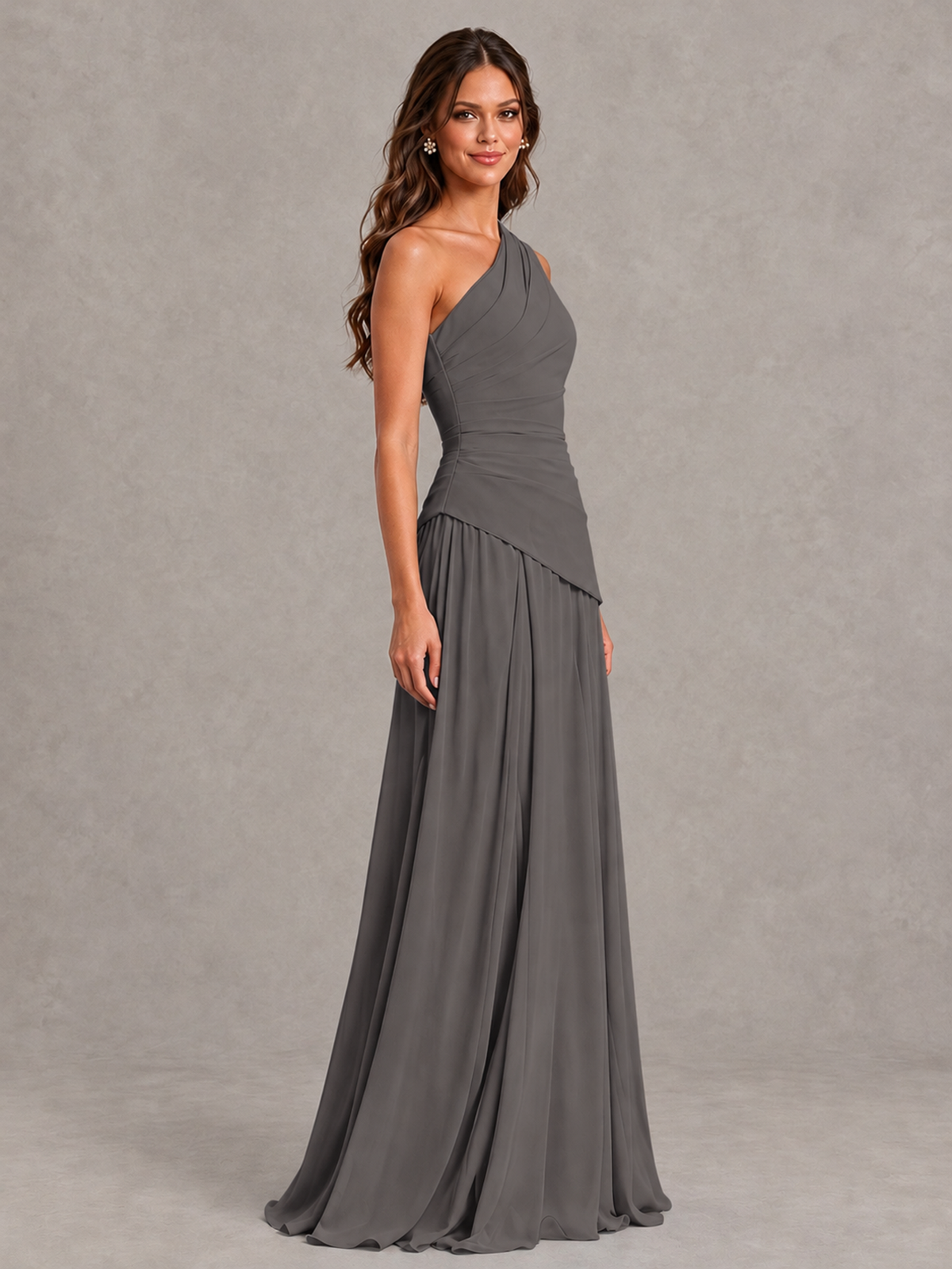 BOLODOO Grey One-Shoulder Lace-Up Back Bridesmaid Dress - Grey - Grey_3