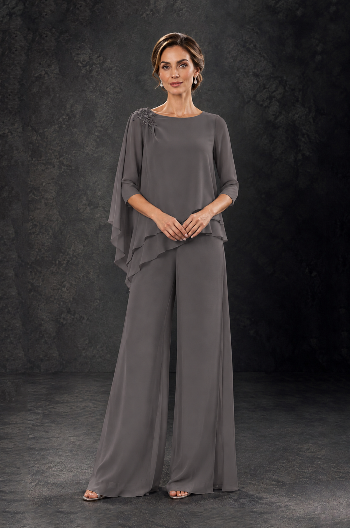 BOLODOO Grey Layered Wide-Leg Mother of the Bride Pant Suit - Grey - Grey_3