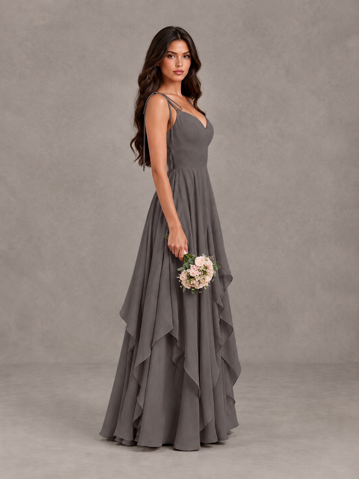 BOLODOO Grey Tie-Strap Ruffle A-Line Bridesmaid Dress - Grey - Grey_3