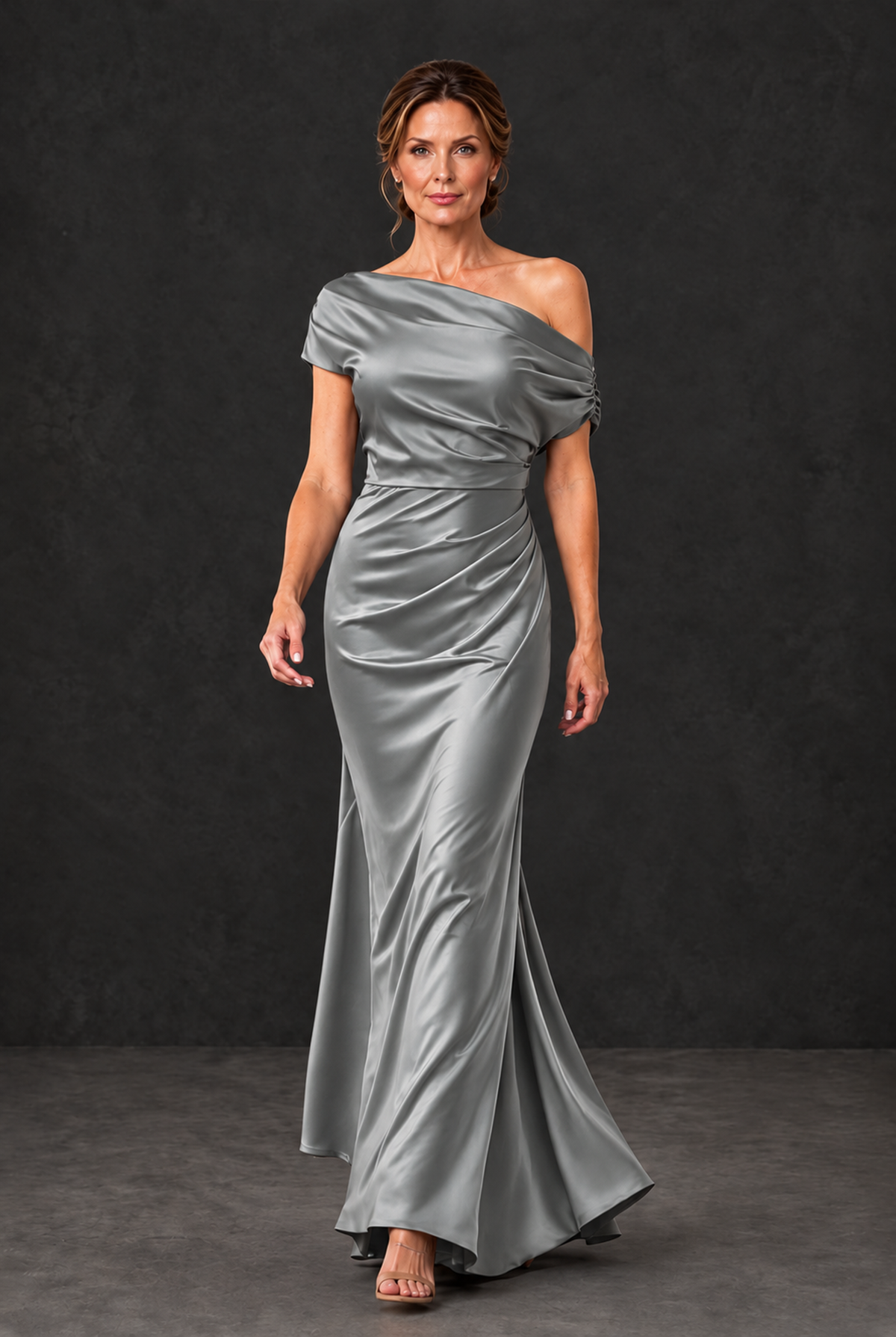 BOLODOO Grey Asymmetric Ruched Mother of the Bride Dress - Grey - Grey_4