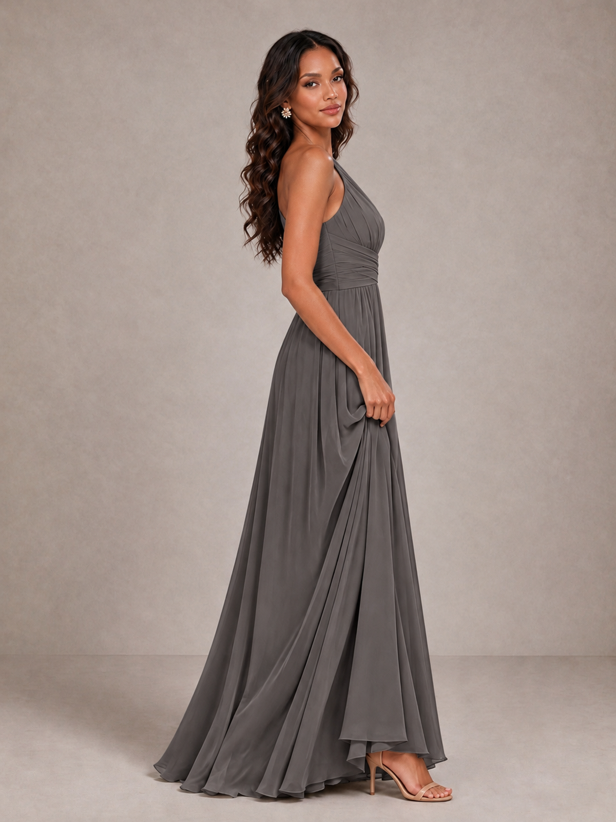 BOLODOO Grey One-Shoulder A-Line Bridesmaid Dress - Grey - Grey_4
