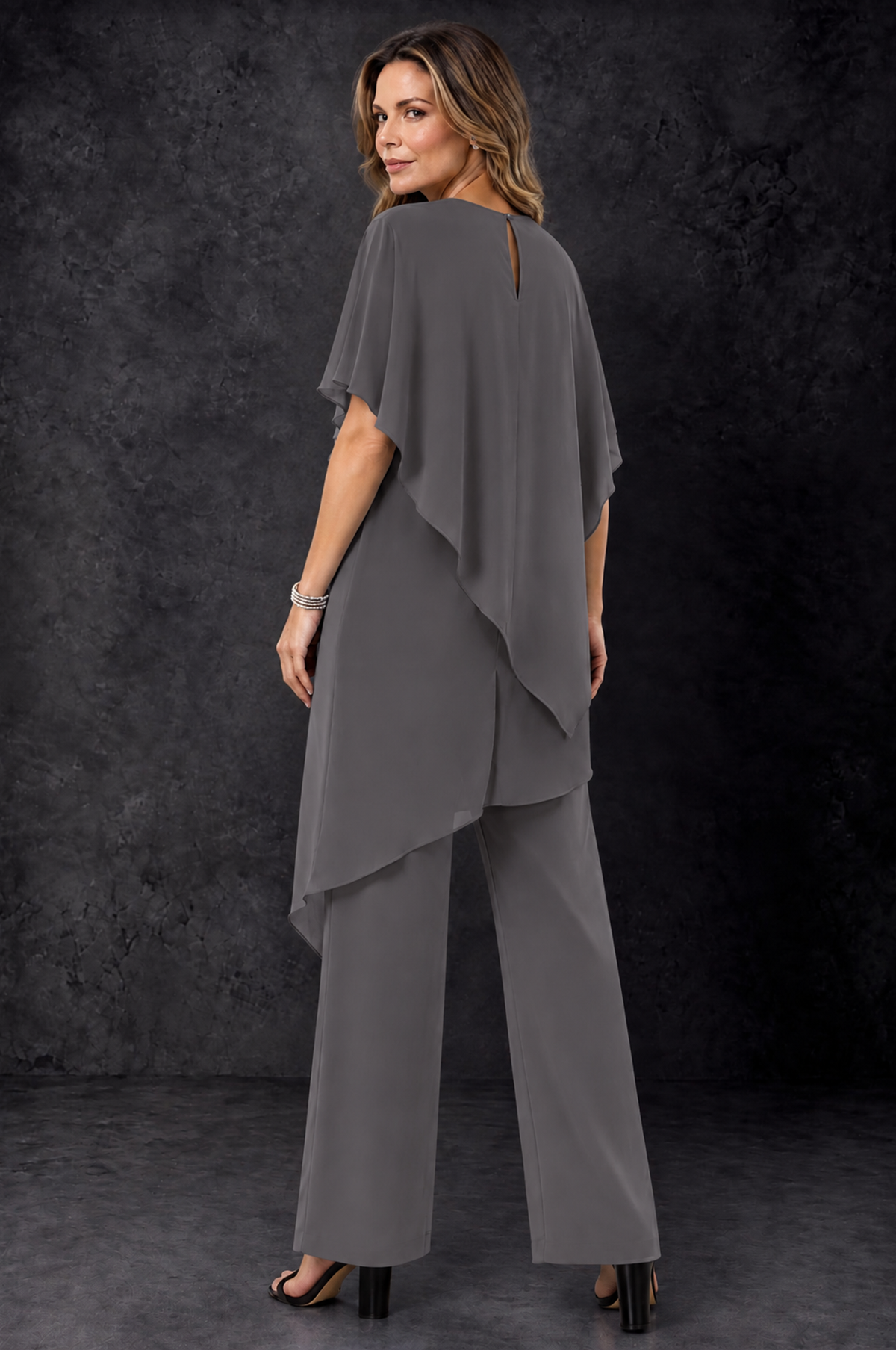 BOLODOO Grey Chiffon Two Piece Mother of the Bride Pant Suit - Grey - Grey_4