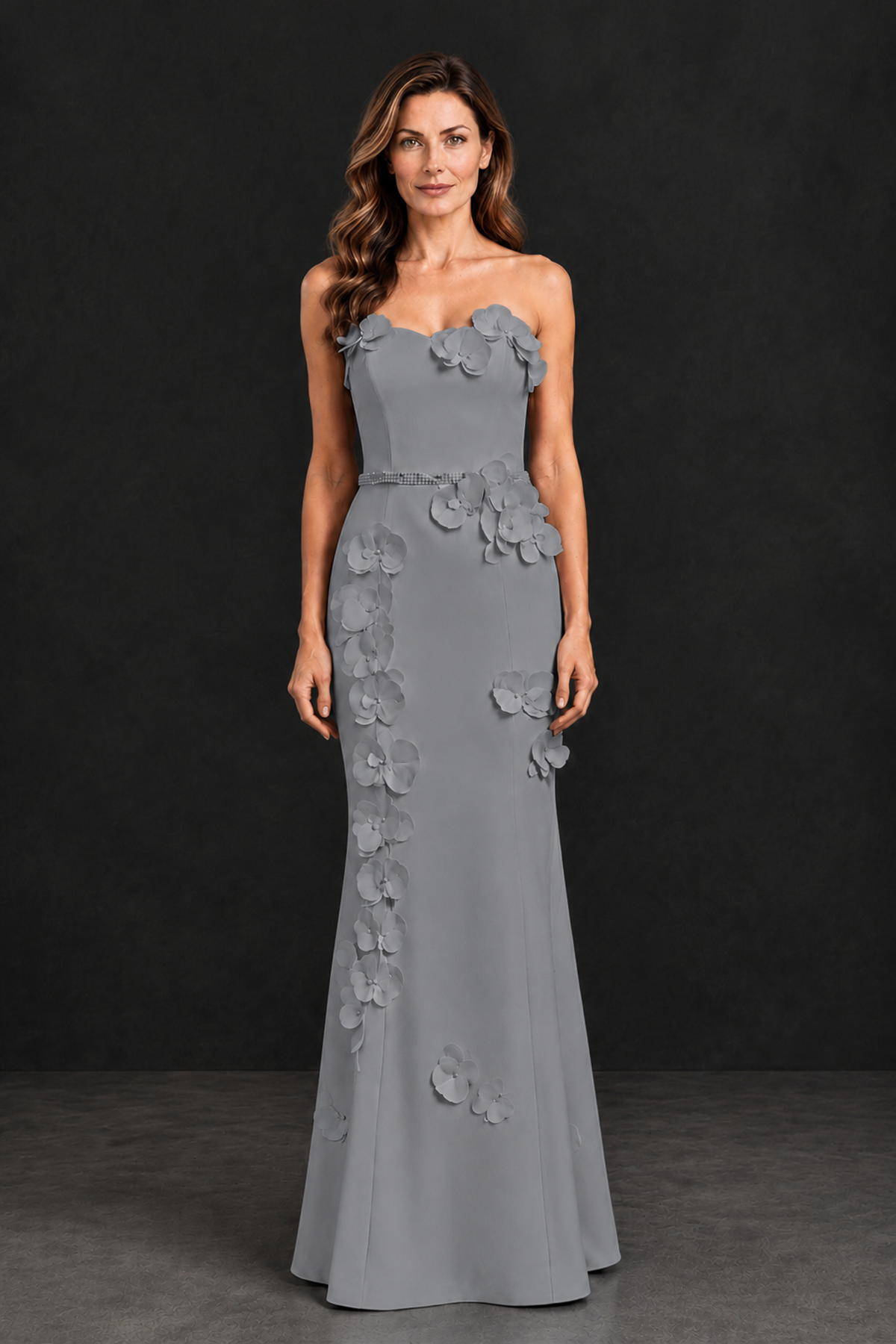 BOLODOO Grey Strapless Mother of the Bride Dress with 3D Floral Appliques - Grey - Grey_4