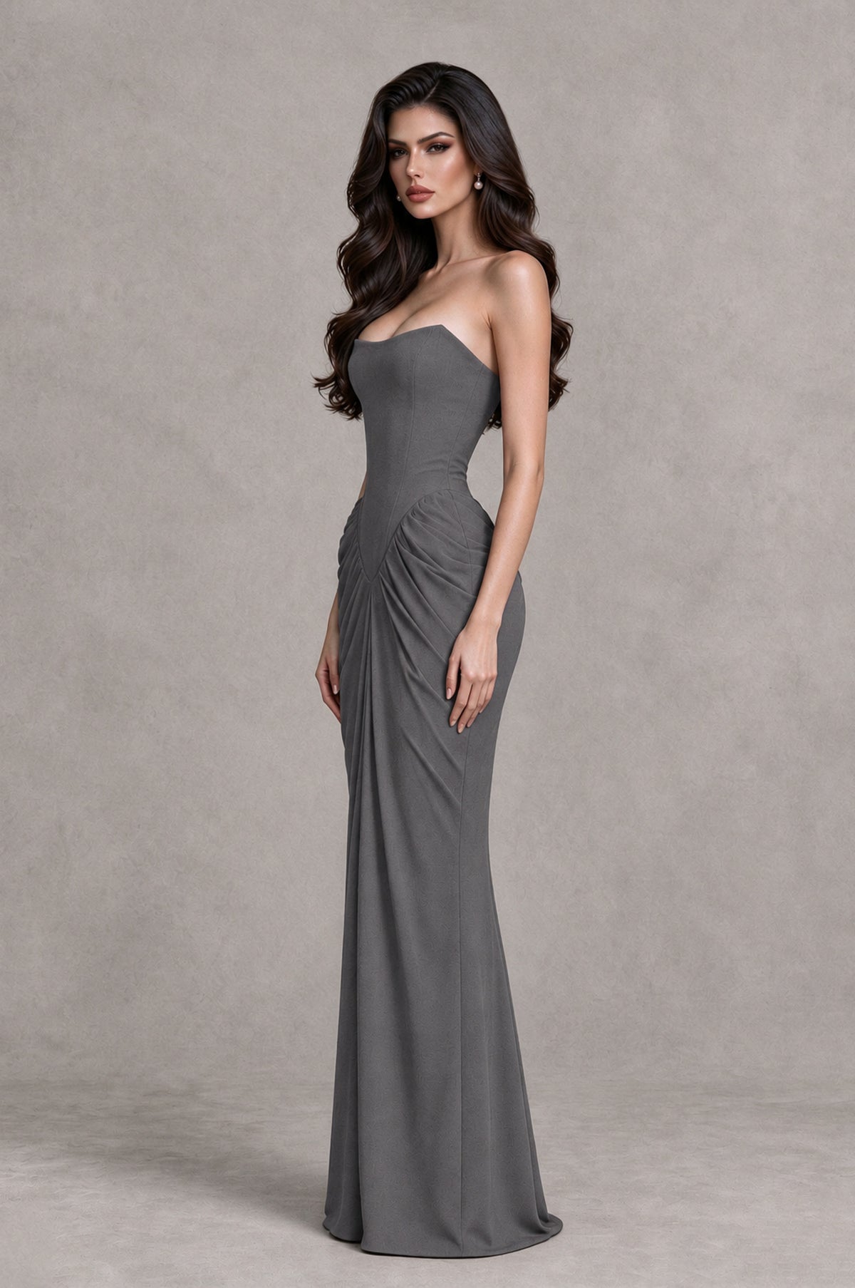 BOLODOO Grey Strapless Ruched Corset Evening Gown - Grey - Grey_4