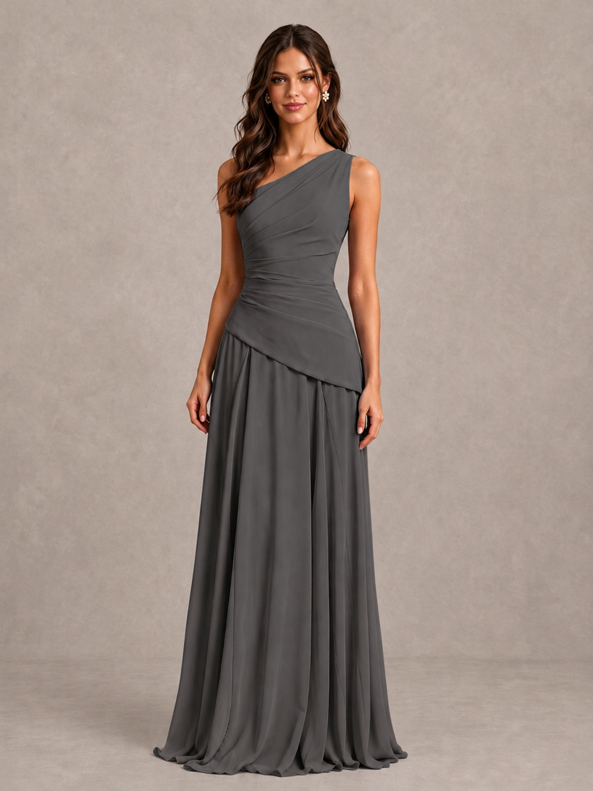 BOLODOO Grey One-Shoulder Lace-Up Back Bridesmaid Dress - Grey - Grey_4