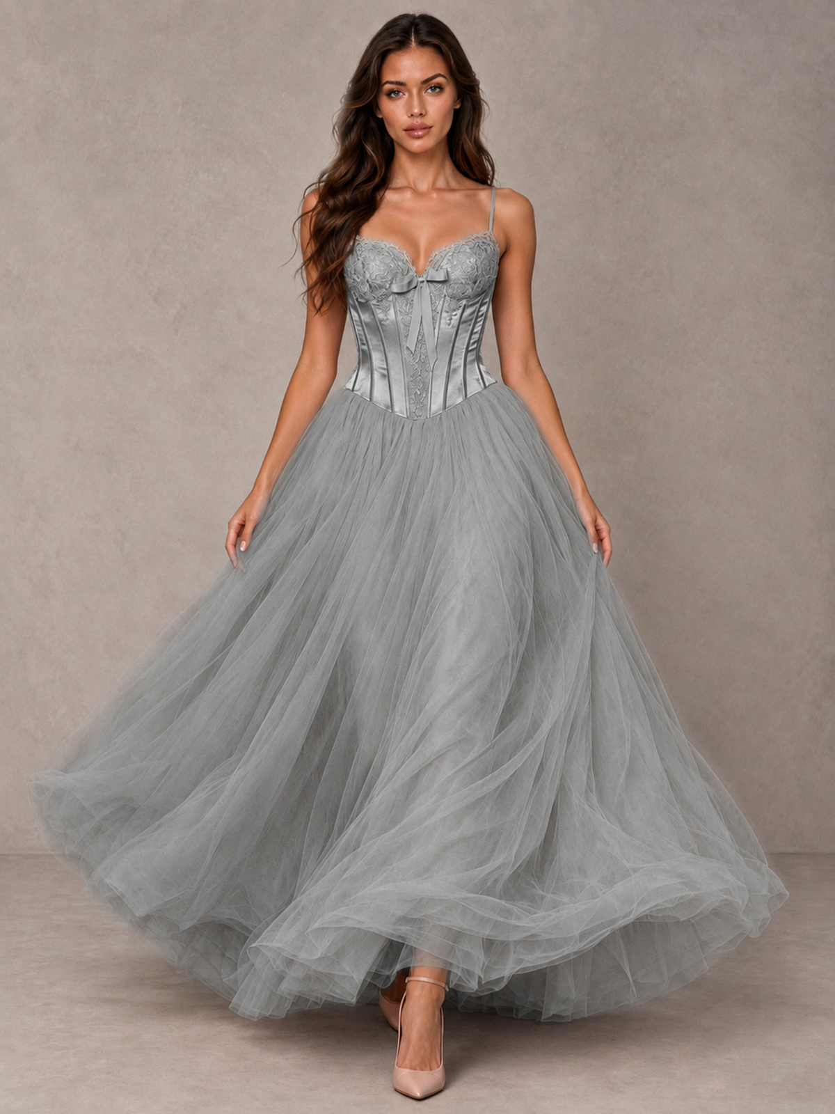 BOLODOO Grey Corset Tulle Prom Dress with Spaghetti Straps - Grey - Grey_4