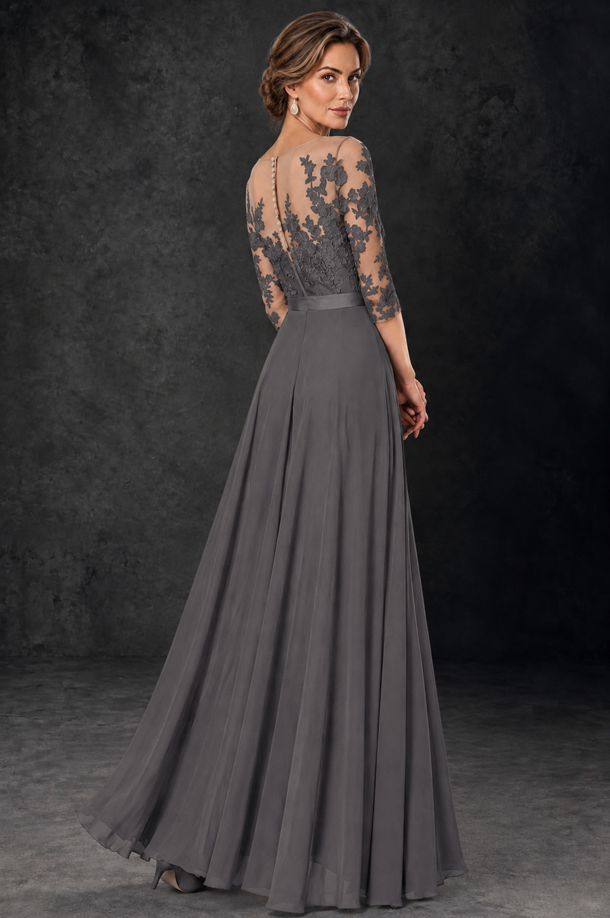 BOLODOO Grey Lace Wide-Leg Jumpsuit with Three-Quarter Sleeves - Grey - Grey_4