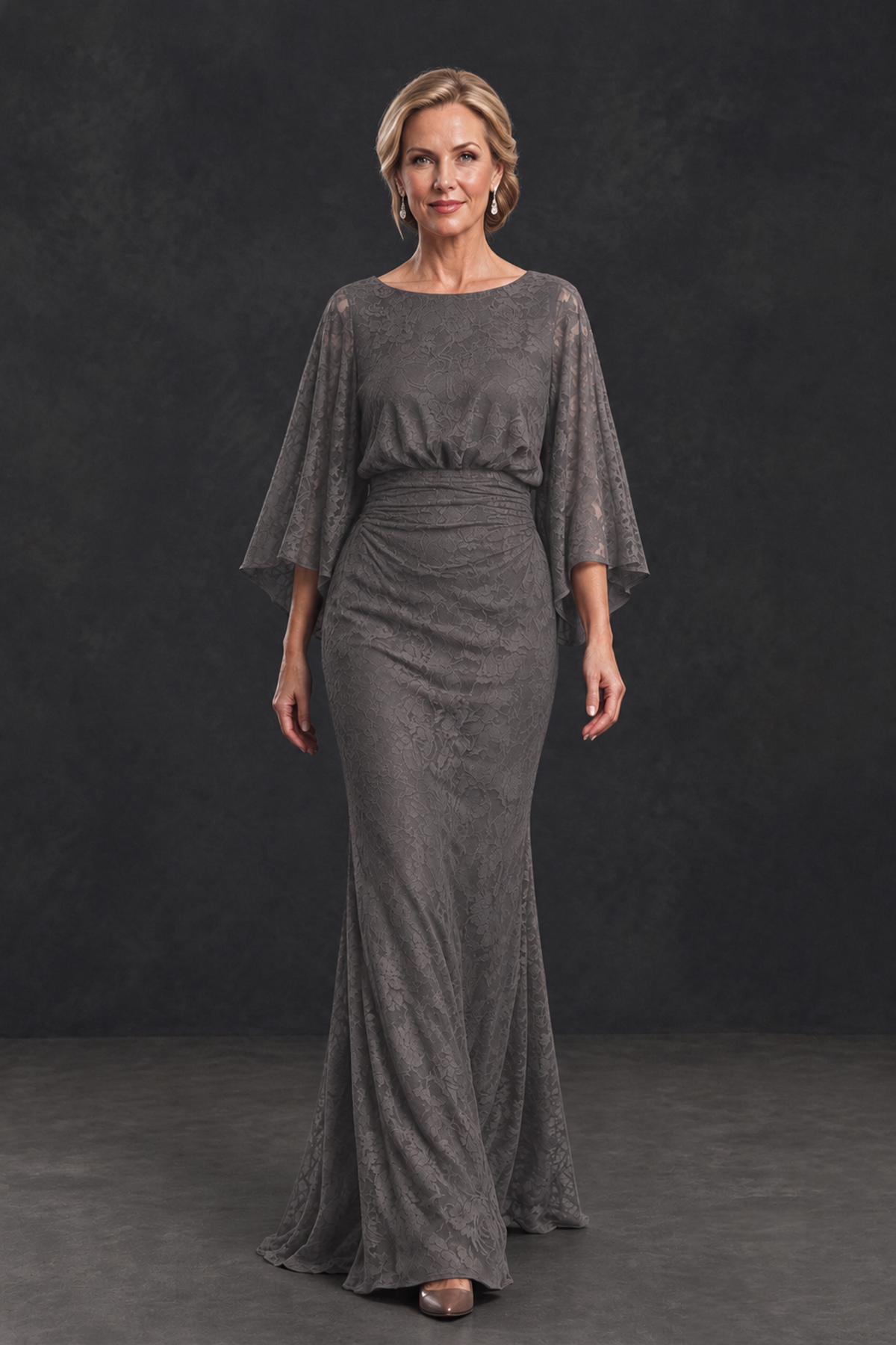 BOLODOO Grey Lace Flutter Sleeve Mother of the Bride Dress - Grey - Grey_4