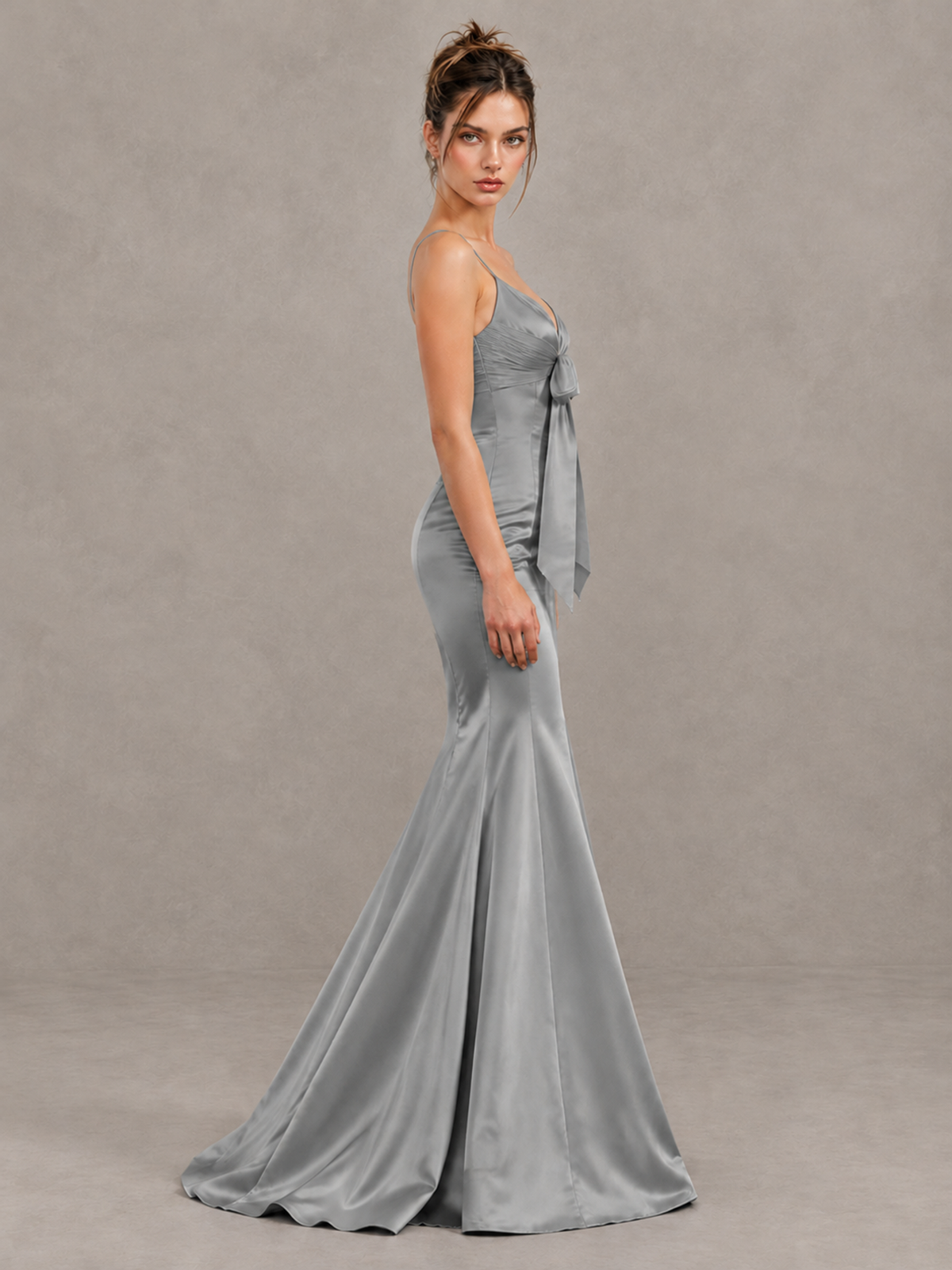 BOLODOO Grey Satin-Look Mermaid Prom Dress with Bow - Grey - Grey_4