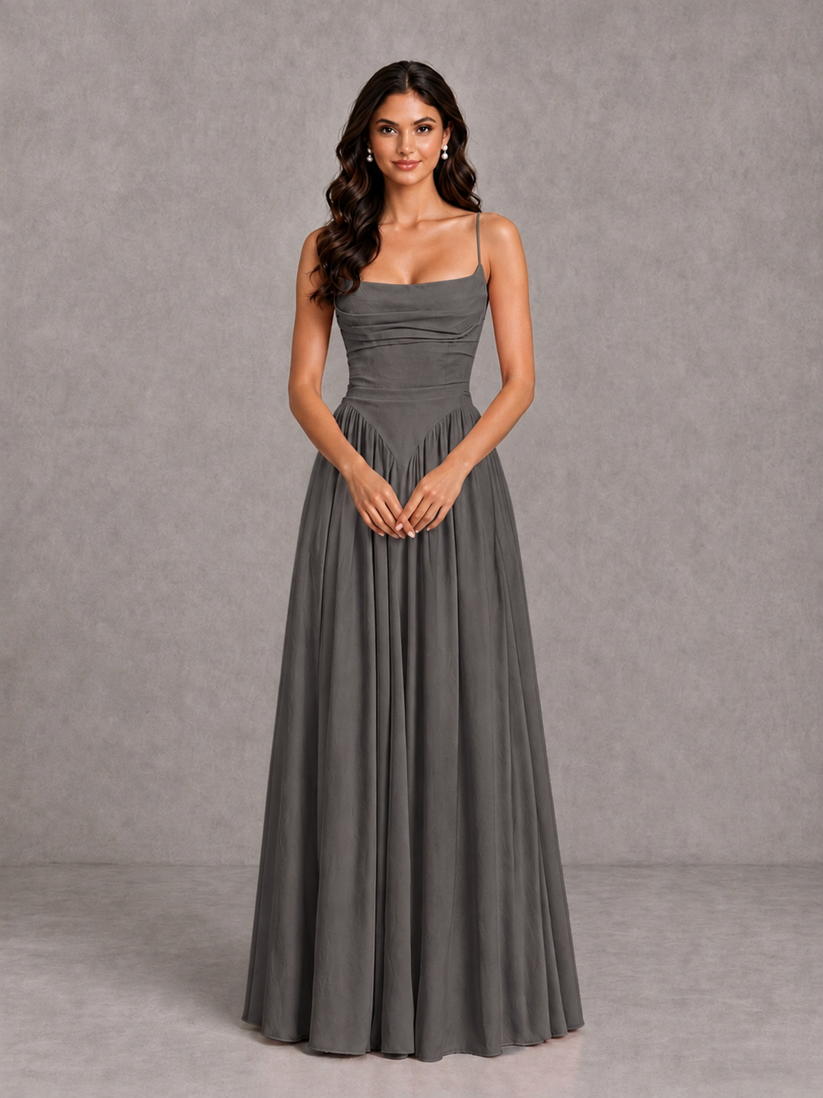 BOLODOO Grey Lace-Up Back A-Line Bridesmaid Dress - Grey - Grey_4