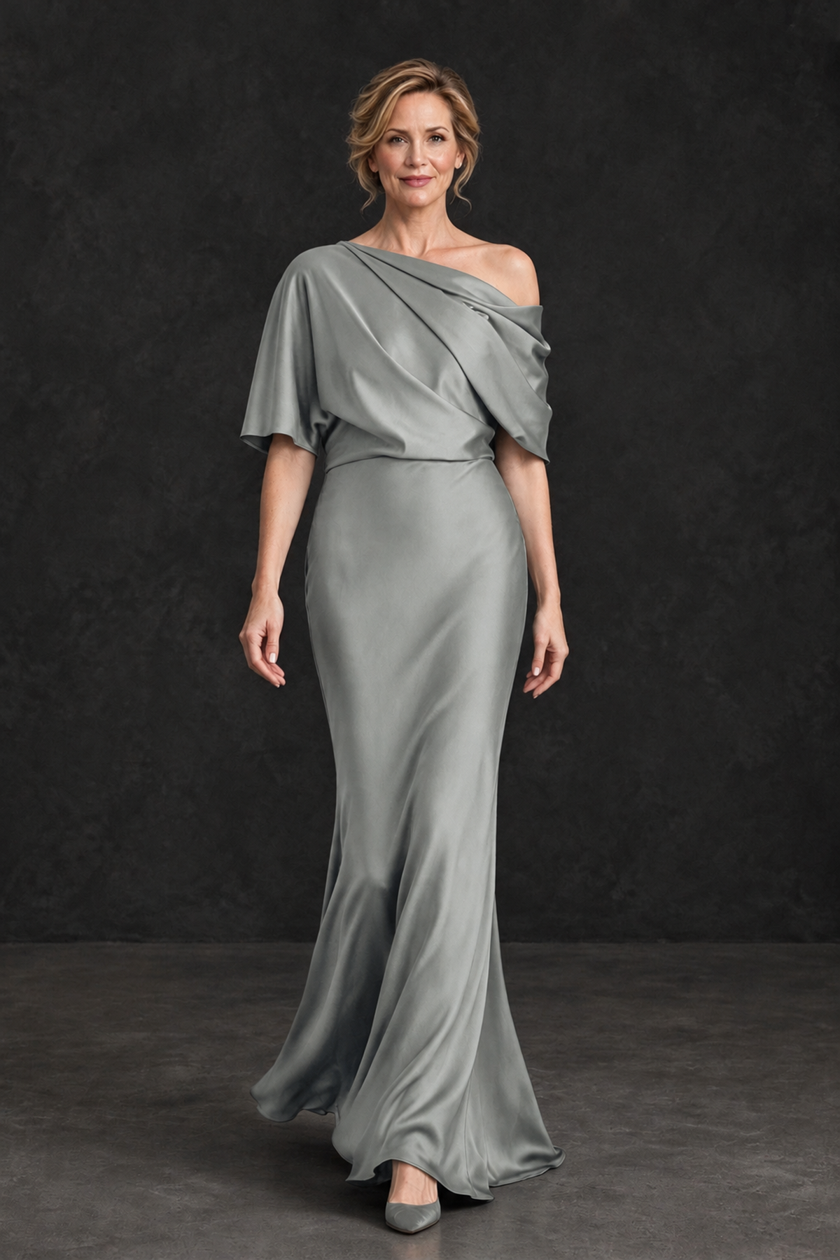 BOLODOO Grey Satin Asymmetric Mother of the Bride Dress - Grey - Grey_4
