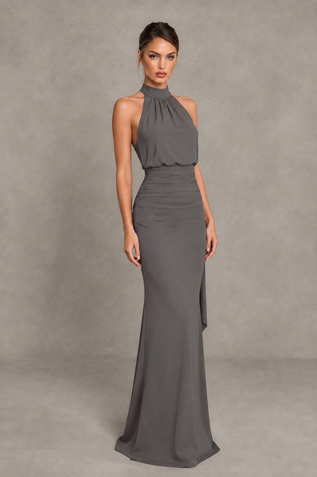 BOLODOO Grey Chiffon Halter Maxi Formal Wedding Guest Dress - Grey - Grey_4