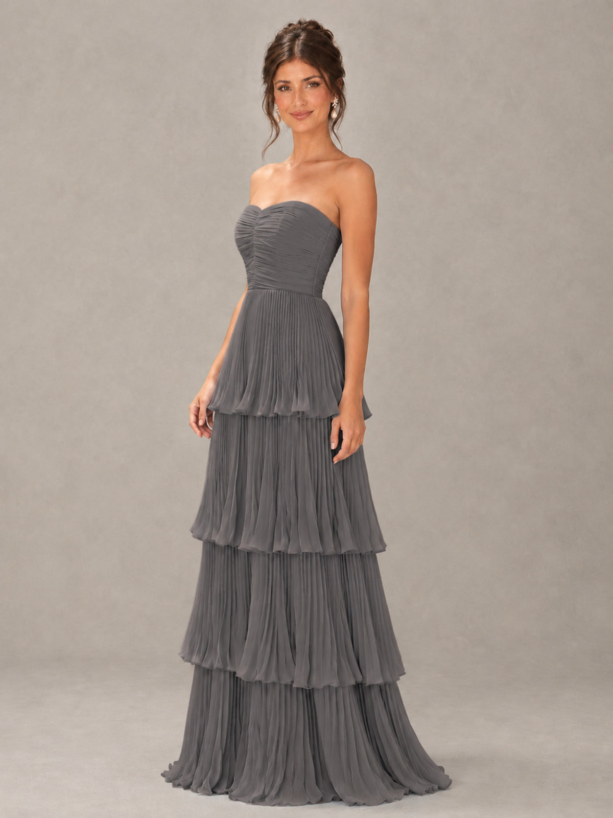 BOLODOO Grey Strapless Tiered Pleated Bridesmaid Dress - Grey - Grey_4