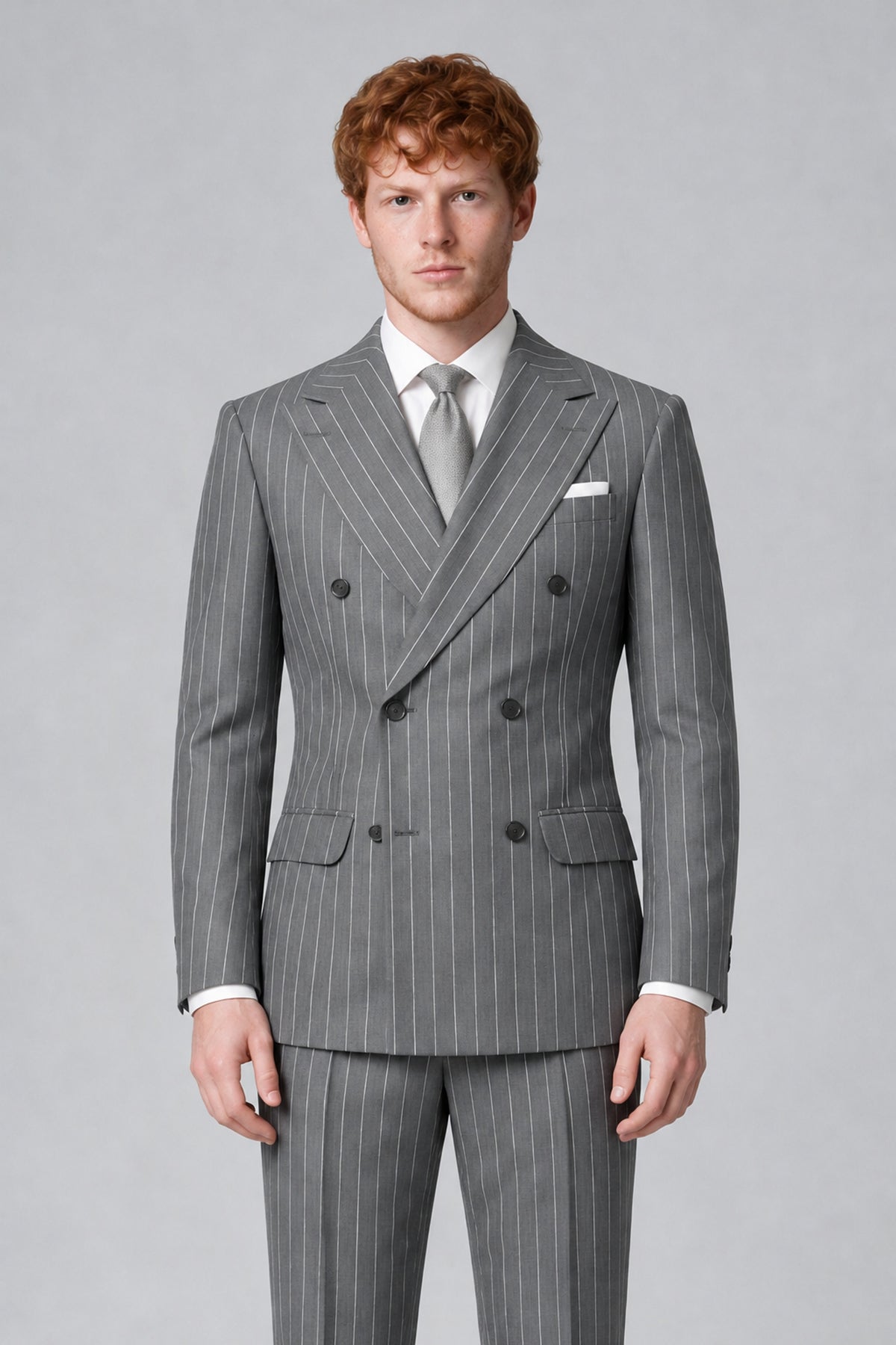 Bolodoo Men's Grey Pinstripe Double-Breasted 2-Piece Suit – Jacket & Trousers - Grey - Grey (1)
