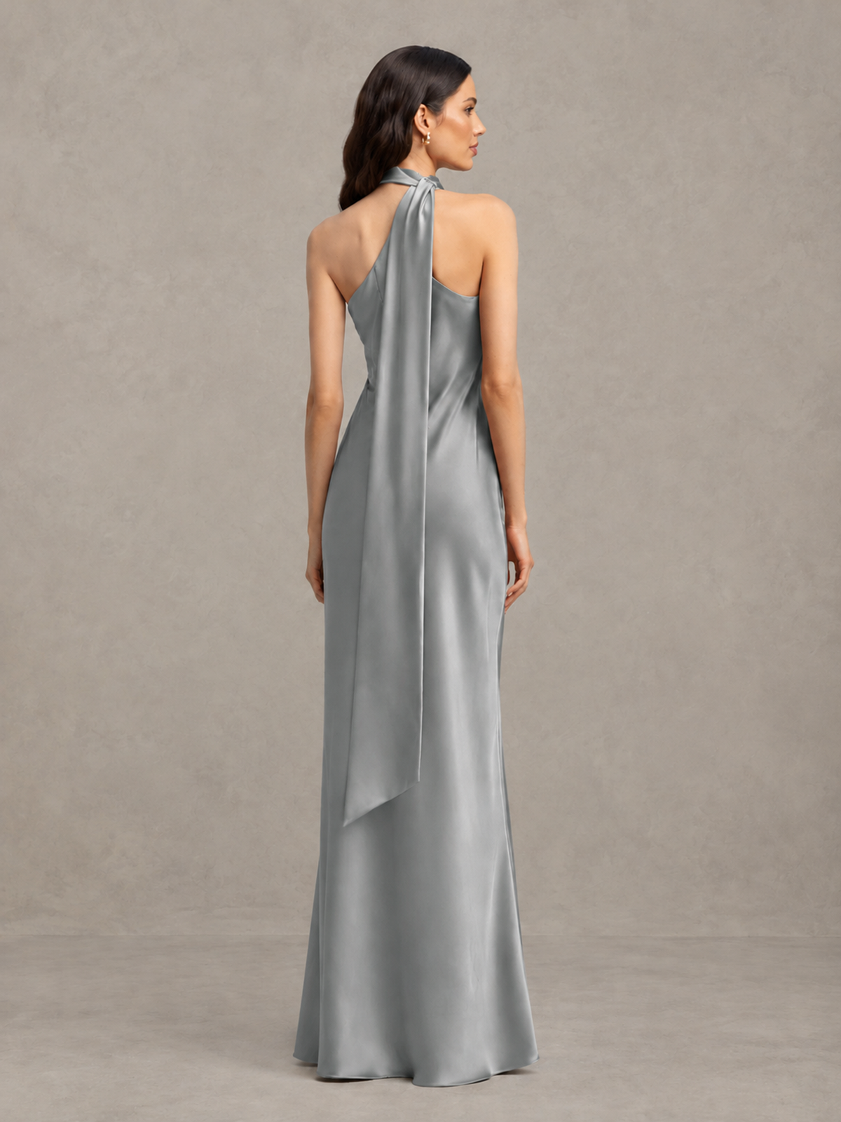 BOLODOO Grey Satin One-Shoulder Bridesmaid Dress with Open Back - Grey - Grey (2)