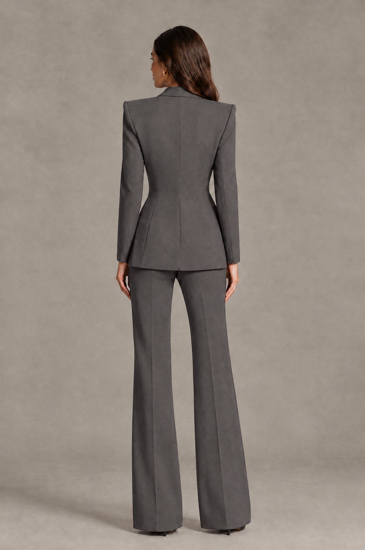BOLODOO Grey Long Sleeve Wrap Blazer Pantsuit with Wide-Leg Trousers - Grey - Grey (2)