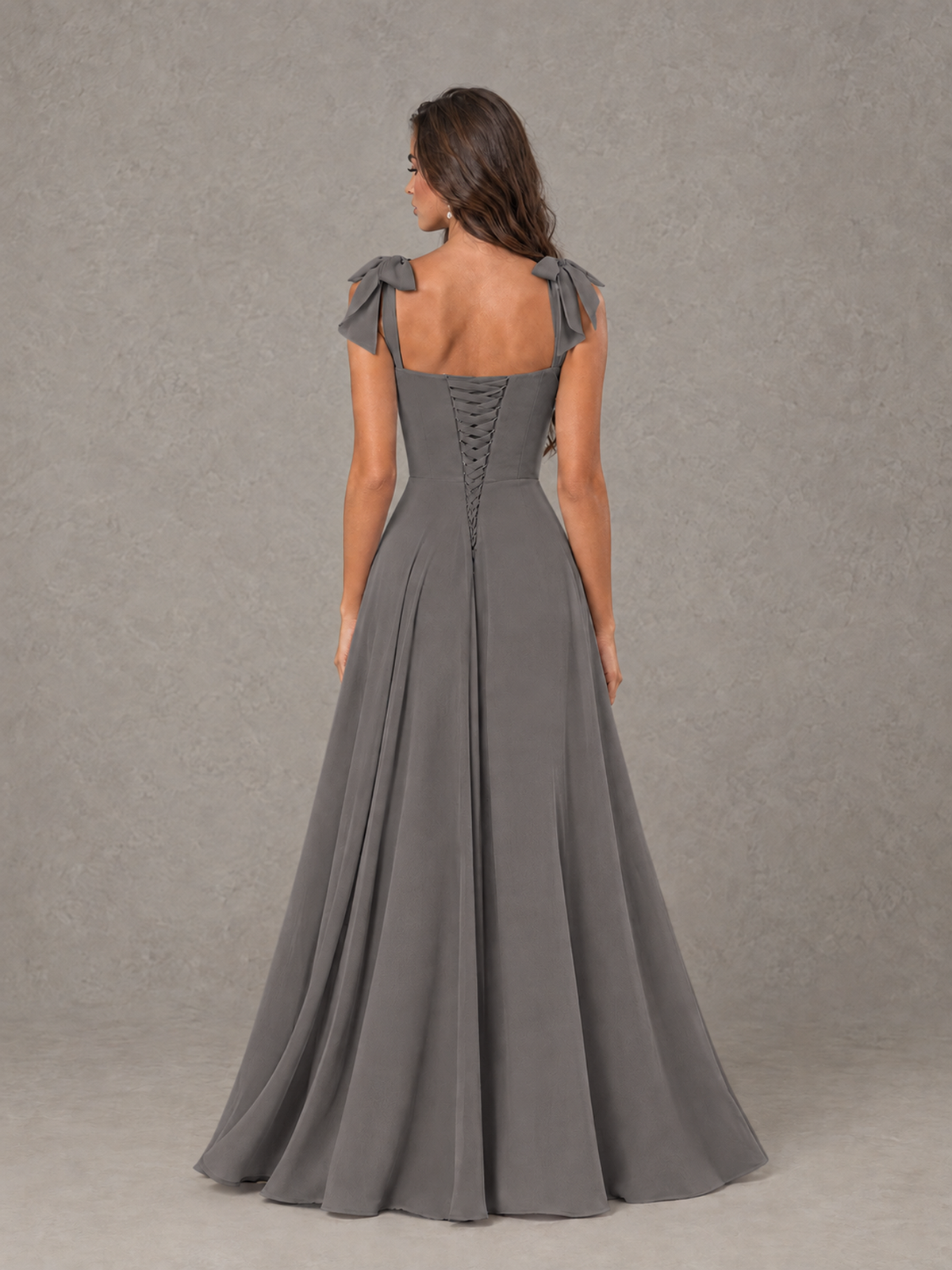BOLODOO Grey Bow-Strap Bridesmaid Dress with Ruffle Slit - Grey - Grey (2)