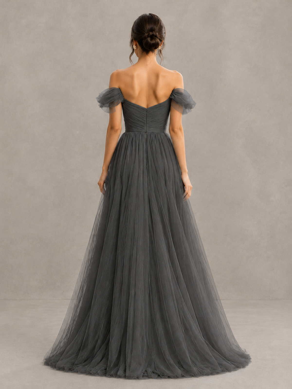 BOLODOO Grey Off-the-Shoulder Ruffle Sleeve A-Line Bridesmaid Dress - Grey - Grey (2)