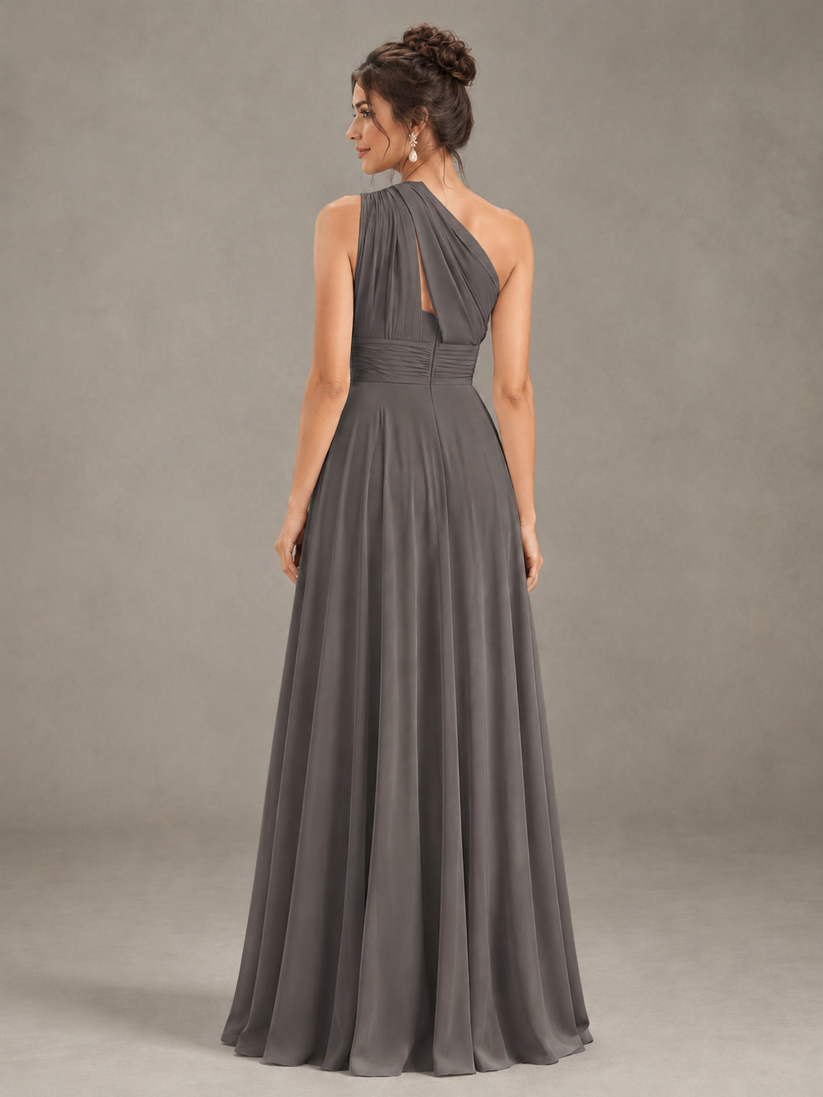 BOLODOO Grey One-Shoulder Chiffon-Look Bridesmaid Dress - Grey - Grey (2)
