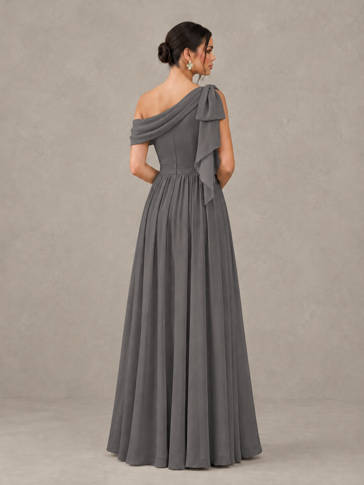 BOLODOO Grey One-Shoulder Maternity Bridesmaid Dress with Slit - Grey - Grey (2)