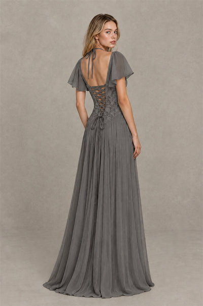 BOLODOO Grey Flutter Sleeve Lace Corset A-Line Maxi Dress - Grey - Grey (2)