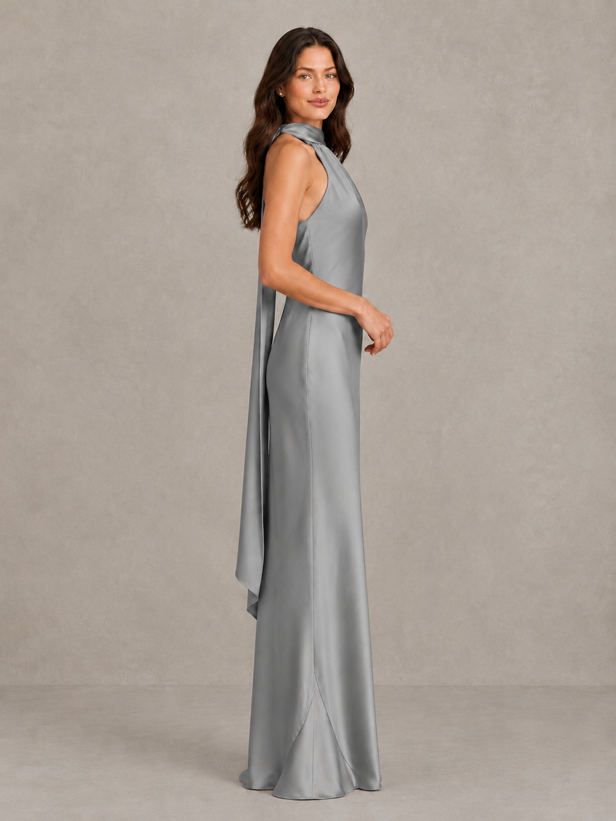 BOLODOO Grey Satin One-Shoulder Bridesmaid Dress with Open Back - Grey - Grey (3)