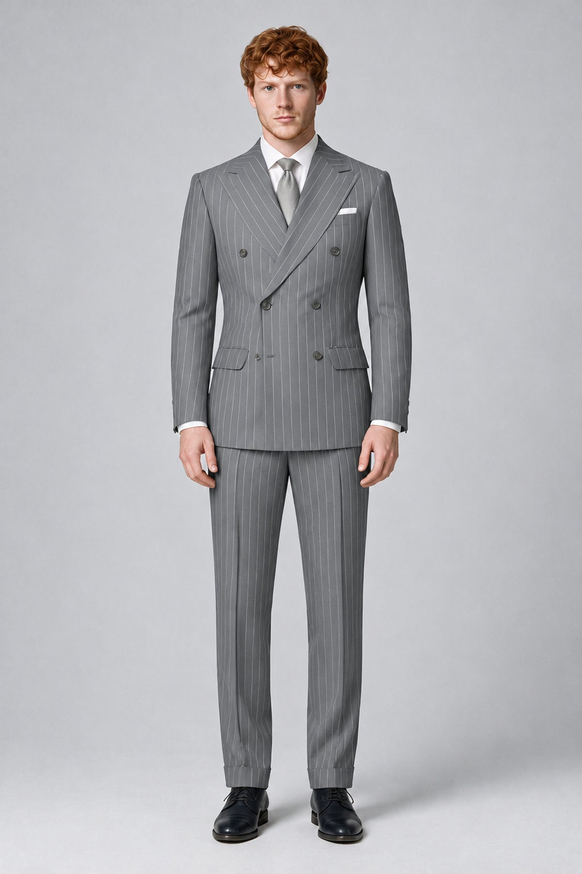 Bolodoo Men's Grey Pinstripe Double-Breasted 2-Piece Suit – Jacket & Trousers - Grey - Grey (3)