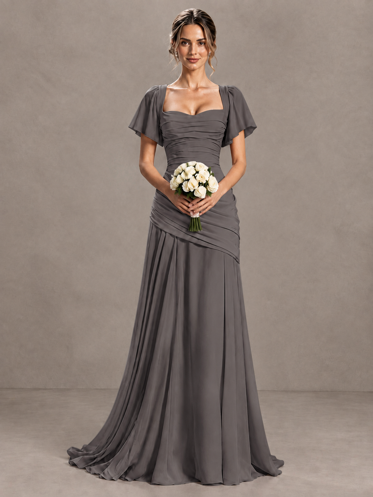 BOLODOO Grey Flutter Sleeve Lace-Up Back Maxi Dress - Grey - Grey (4)