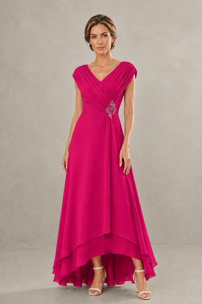 BOLODOO Hot Pink V-Neck High-Low Mother of the Bride Dress - Hot Pink - Hot Pink_01