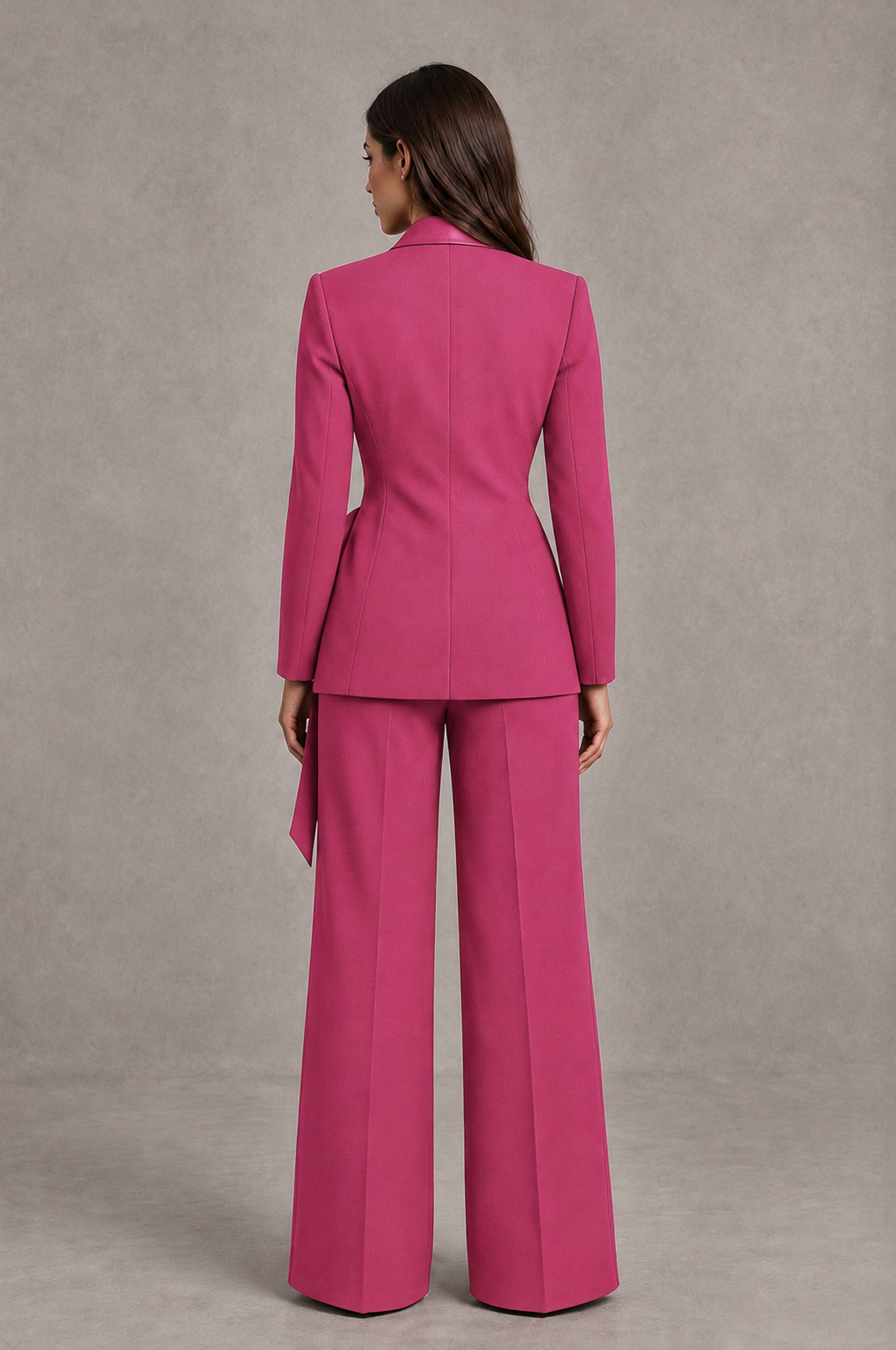 BOLODOO Hot Pink Tie-Waist Blazer & Wide-Leg Pantsuit - Hot Pink - Hot Pink_02