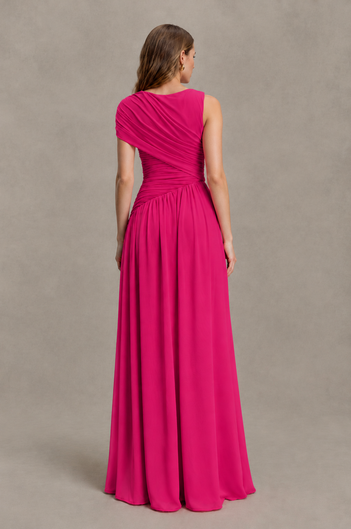 BOLODOO Hot Pink One-Shoulder Ruched Floor-Length Bridesmaid Dress - Hot Pink - Hot Pink_02