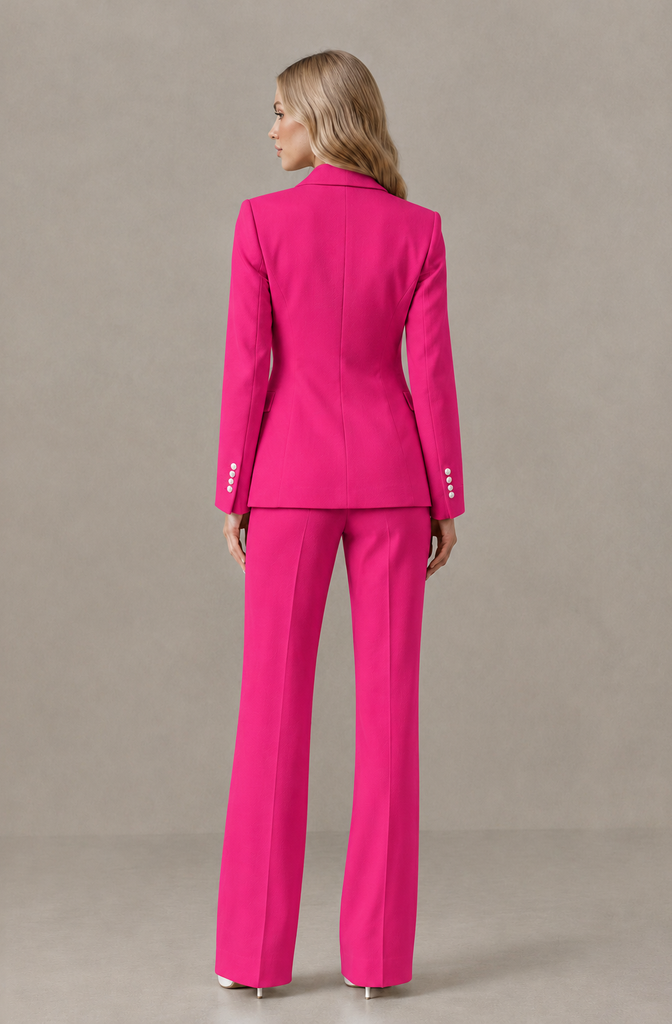 BOLODOO Hot Pink Women's Three-Piece Pantsuit with Blazer & Vest - Hot Pink - Hot Pink_02