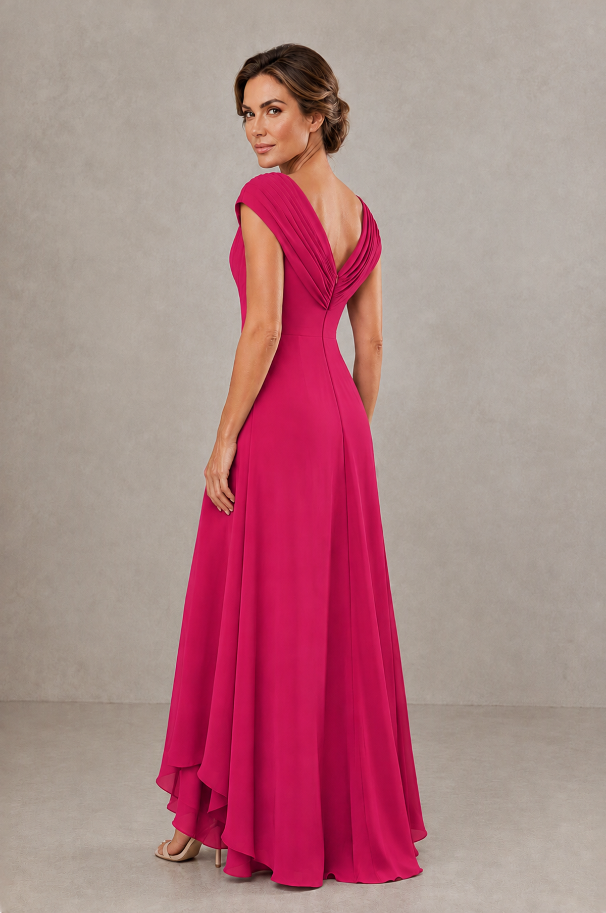 BOLODOO Hot Pink V-Neck High-Low Mother of the Bride Dress - Hot Pink - Hot Pink_02