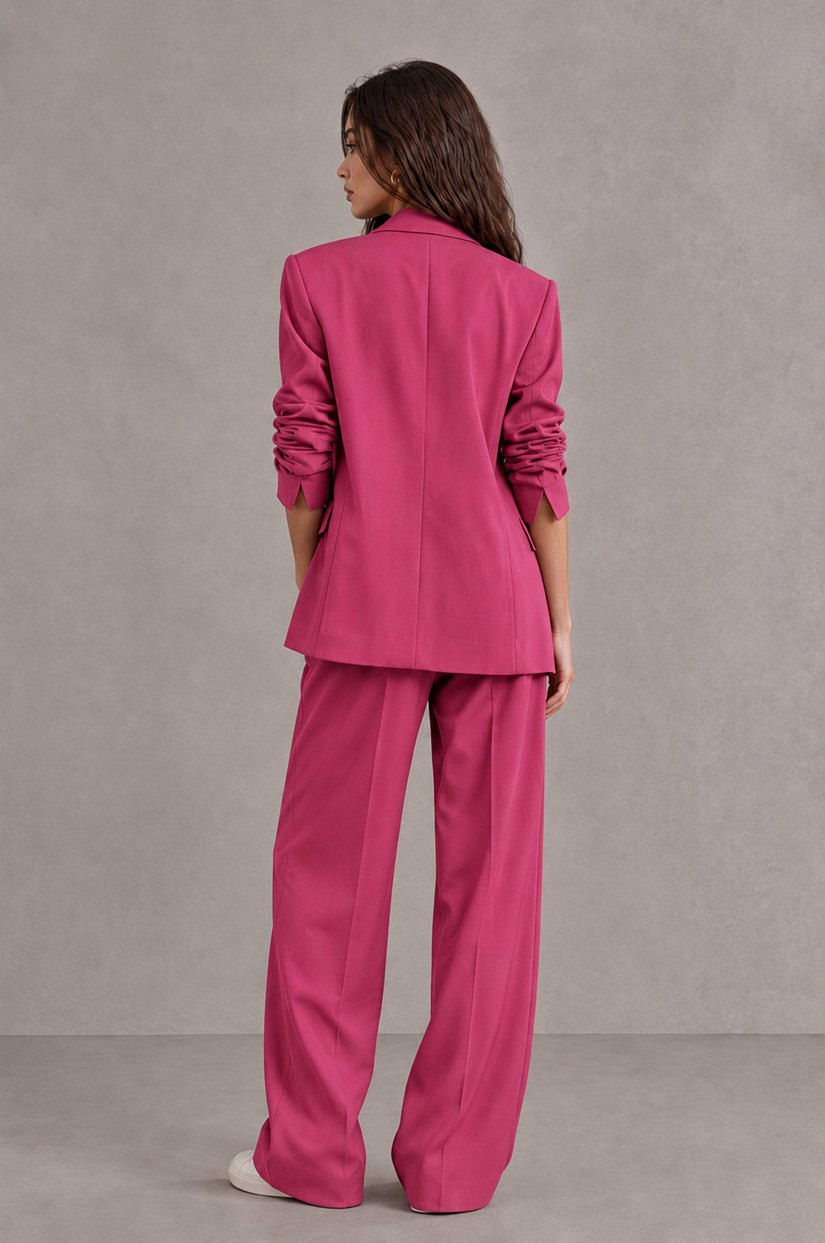 BOLODOO Hot Pink Brown Blazer & Wide-Leg Pants Suit for Women - Hot Pink - Hot Pink_02