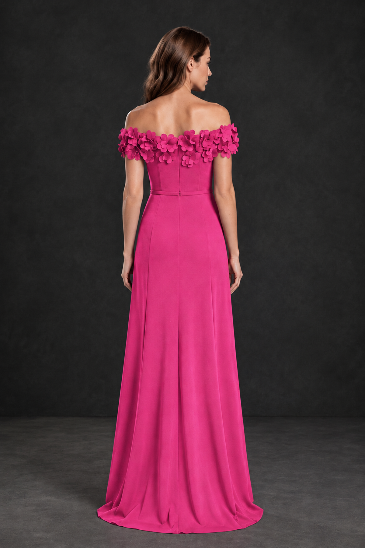 BOLODOO Hot Pink Off-the-Shoulder Mother of the Bride Dress with Floral Appliques - Hot Pink - Hot Pink_02