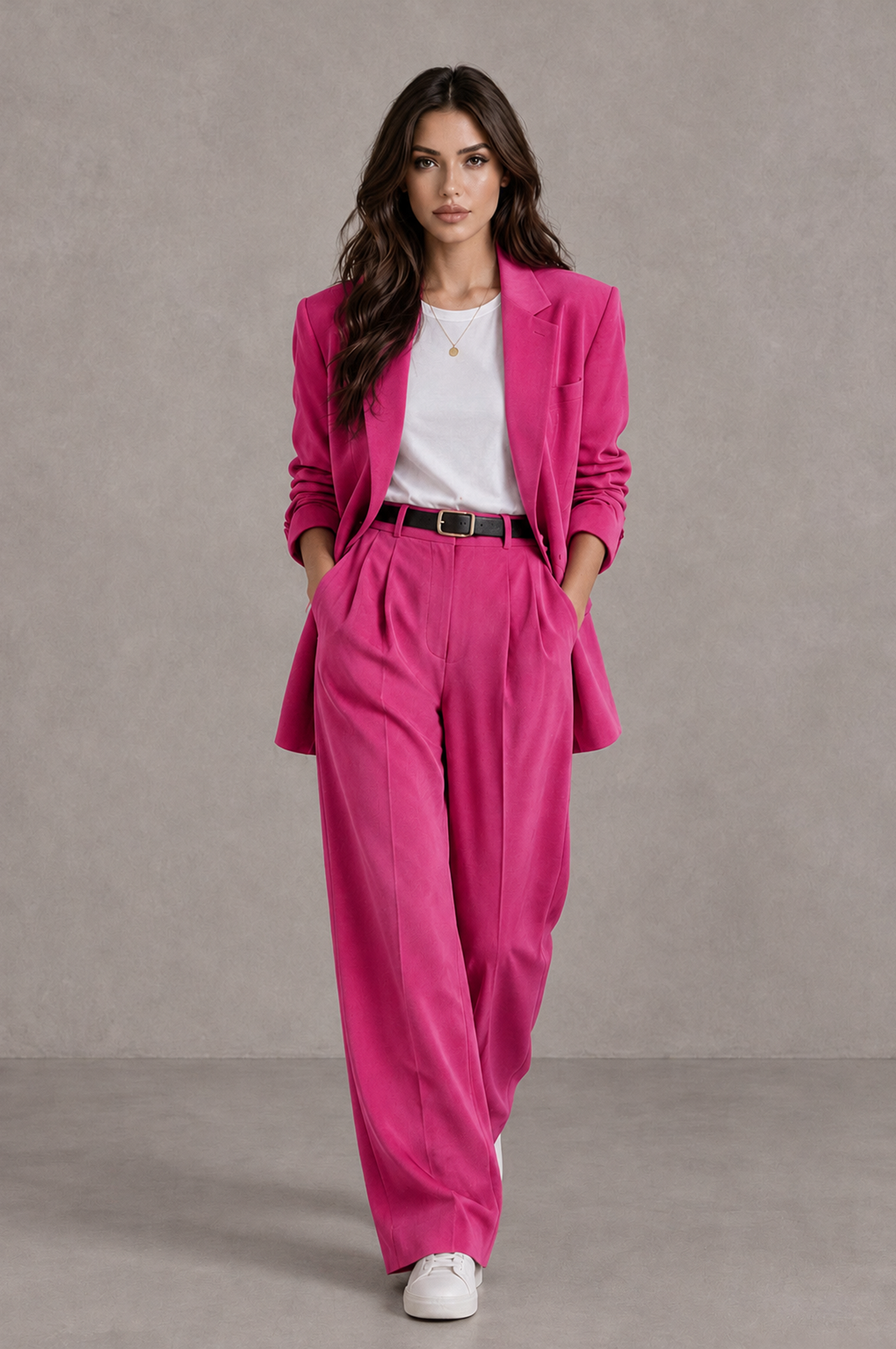 BOLODOO Hot Pink Brown Blazer & Wide-Leg Pants Suit for Women - Hot Pink - Hot Pink_04