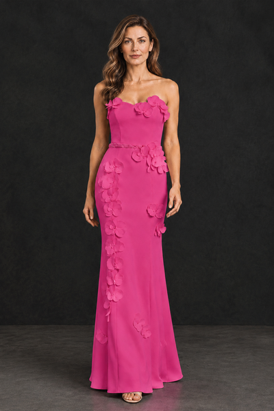 BOLODOO Hot Pink Strapless Mother of the Bride Dress with 3D Floral Appliques - Hot Pink - Hot_Pink_1