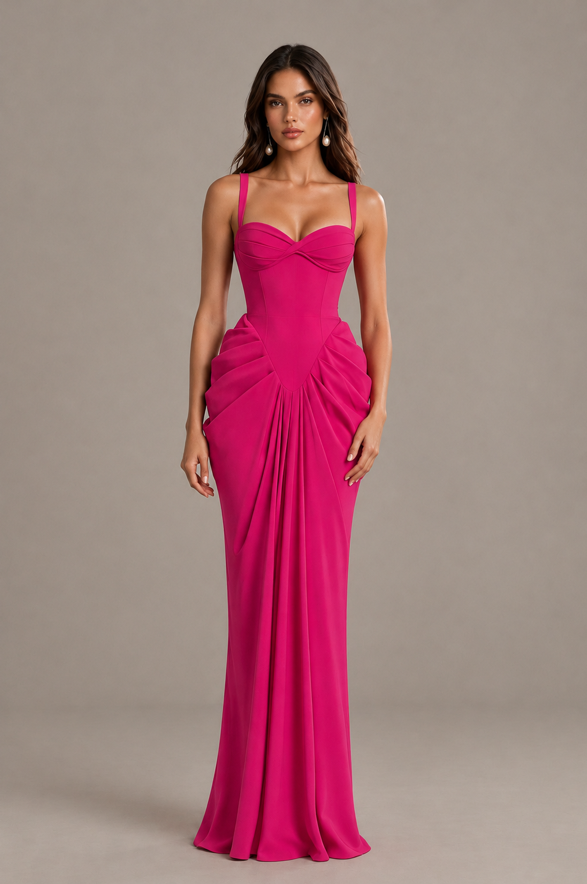BOLODOO Hot Pink Sweetheart Ruched Lace-Up Back Evening Gown - Hot Pink - Hot_Pink_1