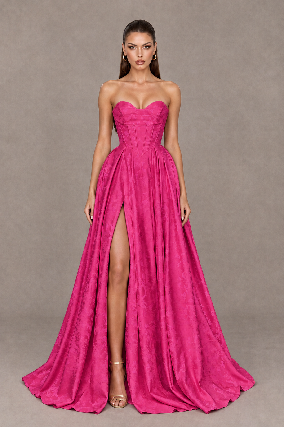 BOLODOO Hot Pink Strapless Sweetheart Corset Prom Dress with High Slit – Lace-Up Back A-Line Evening Gown - Hot Pink - Hot Pink_1