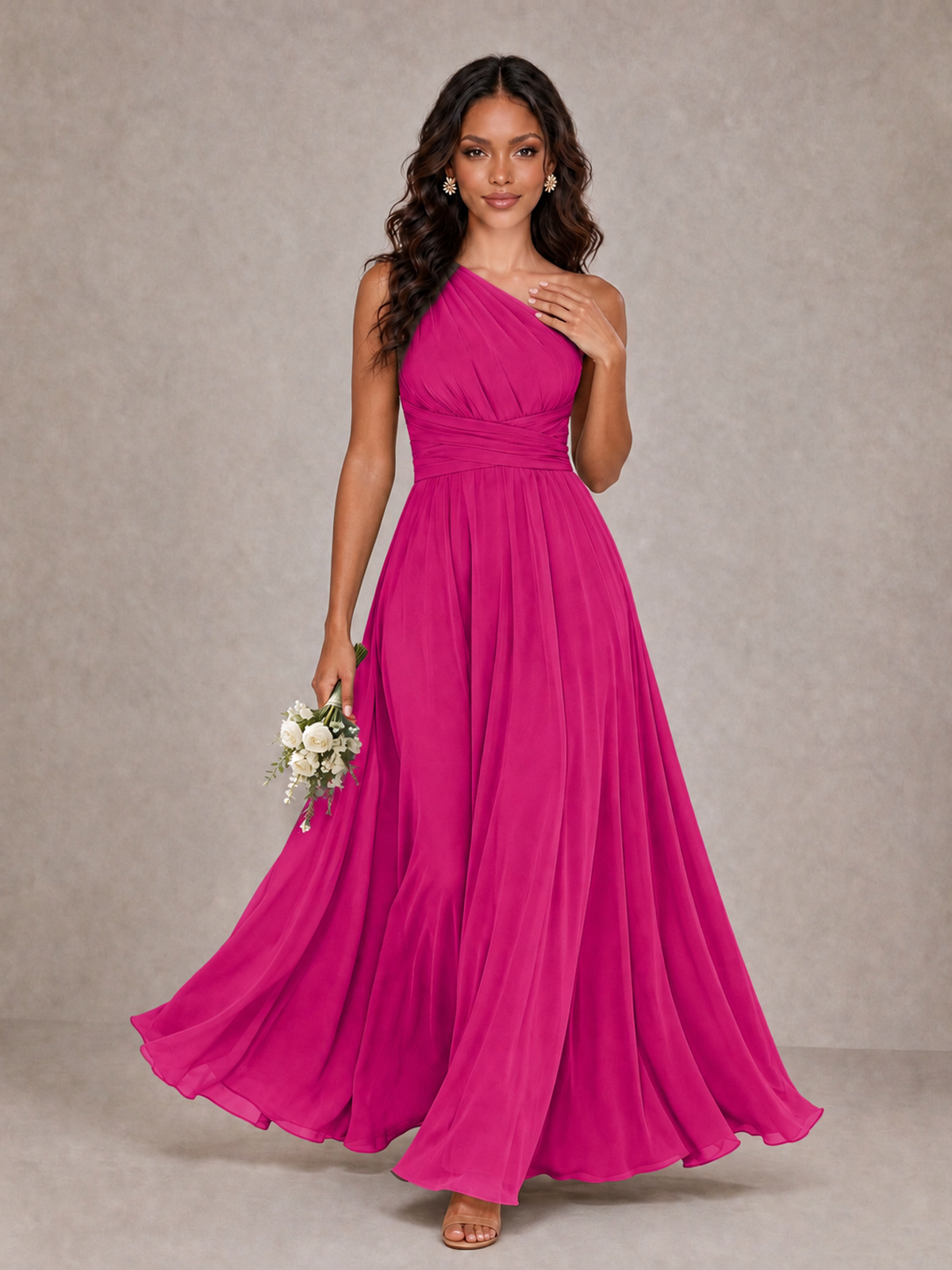 BOLODOO Hot Pink One-Shoulder A-Line Bridesmaid Dress - Hot Pink - Hot Pink_1