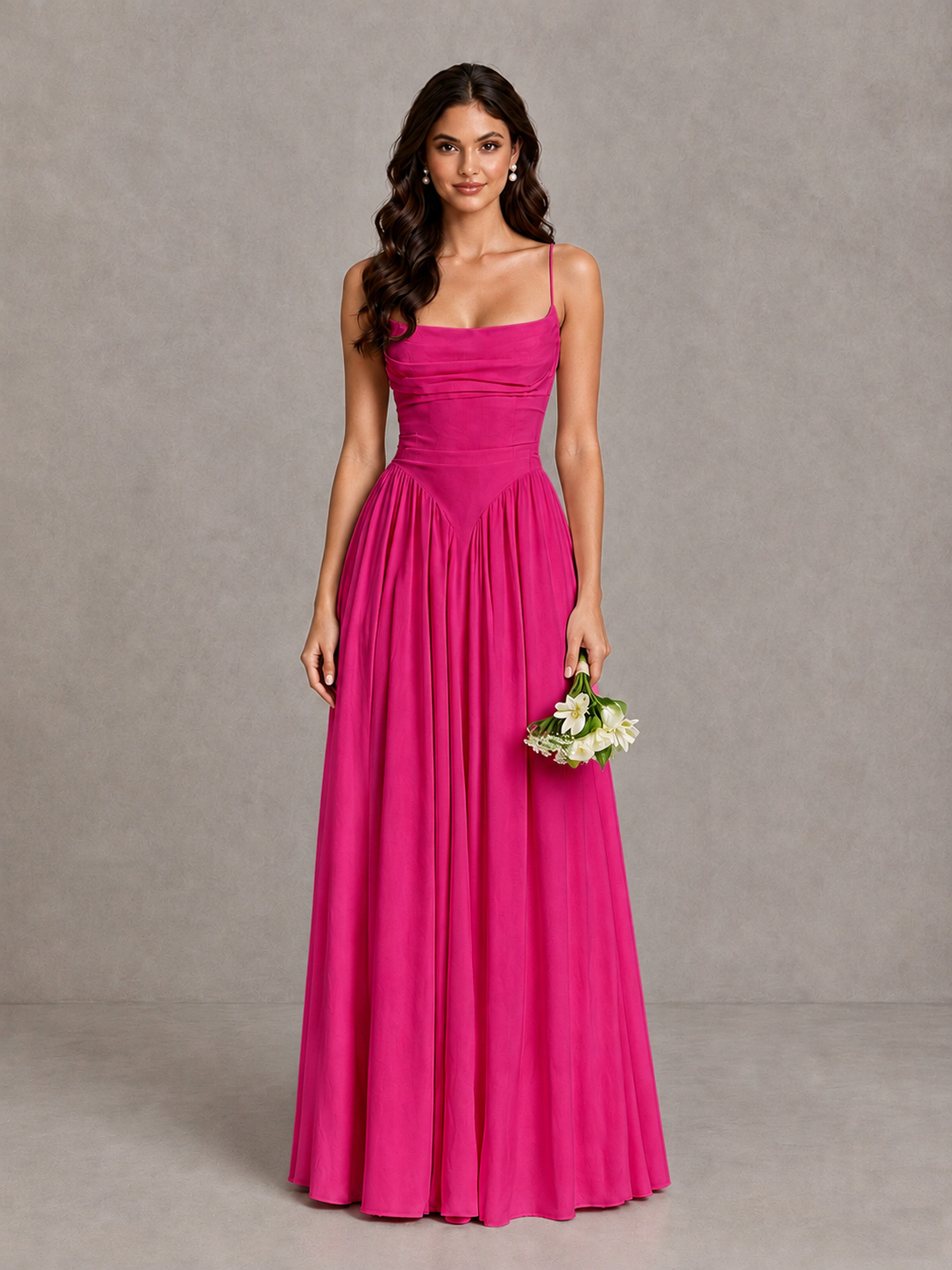 BOLODOO Hot Pink Lace-Up Back A-Line Bridesmaid Dress - Hot Pink - Hot Pink_1