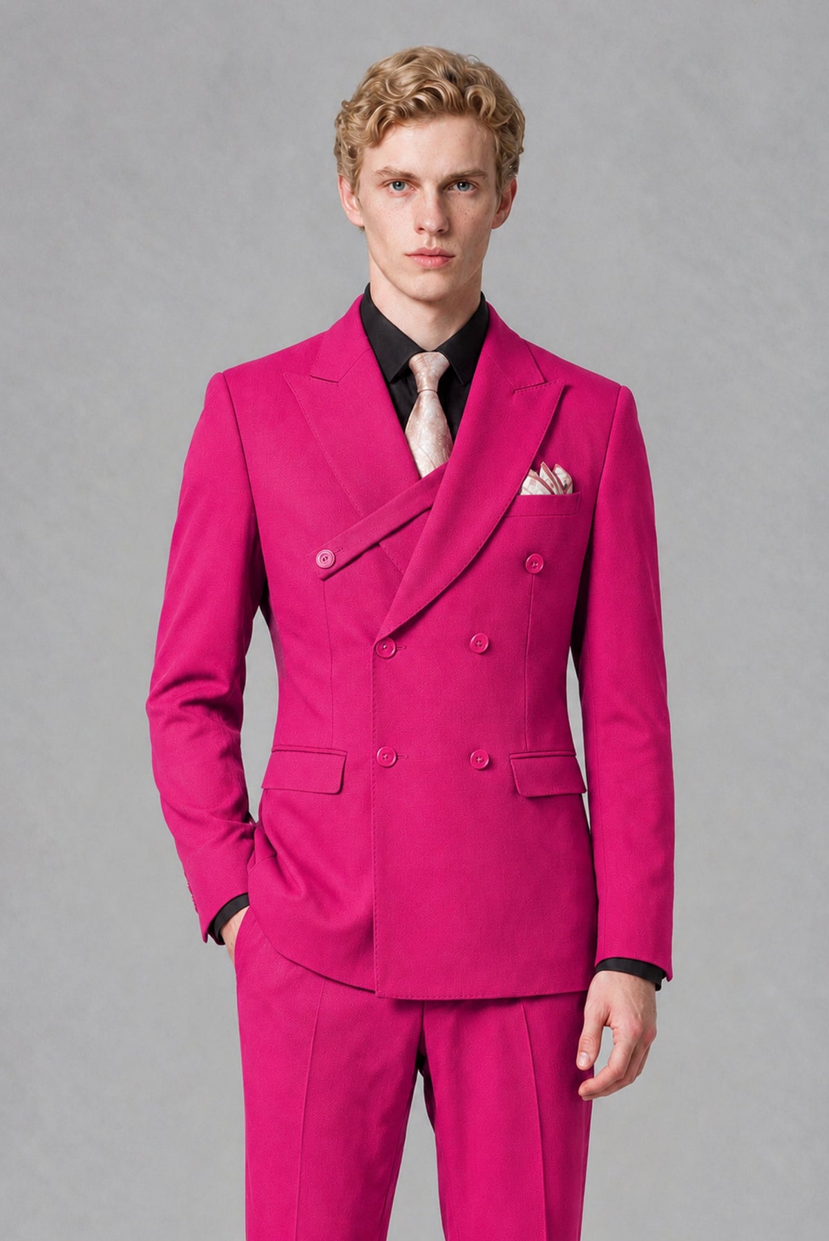 BOLODOO Men's Hot Pink Double-Breasted Two-Piece Suit – Jacket & Trousers - Hot Pink