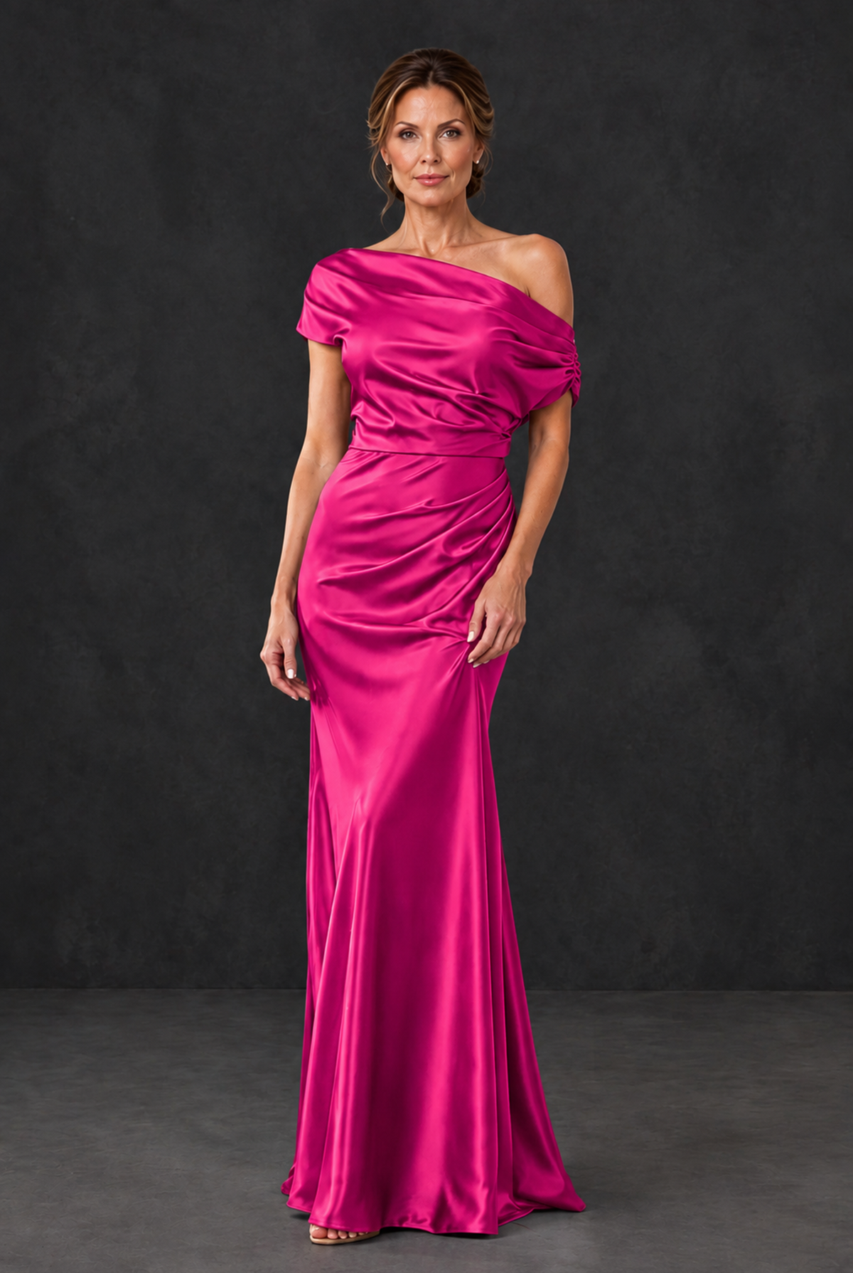 BOLODOO Hot Pink Asymmetric Ruched Mother of the Bride Dress - Hot Pink - Hot_Pink_1