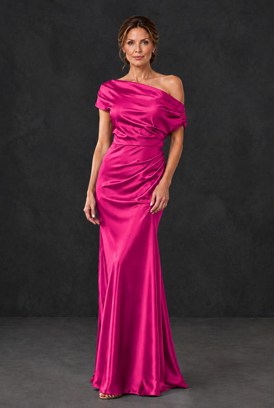 BOLODOO Hot Pink Asymmetric Ruched Mother of the Bride Dress - Hot Pink - Hot_Pink_1