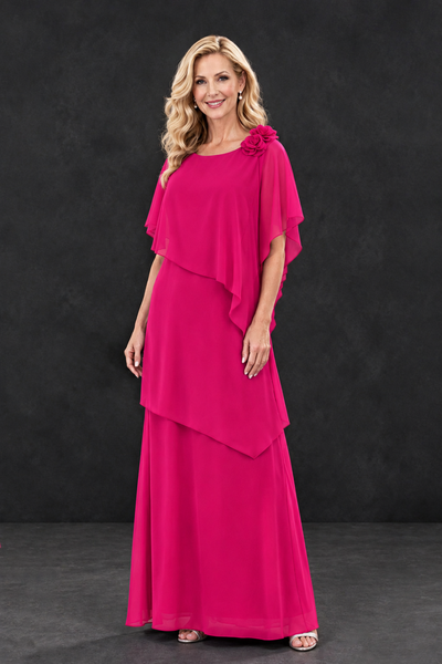 BOLODOO Hot Pink Tiered Flutter Sleeve Mother of the Bride Maxi Dress - Hot Pink - Hot Pink_1